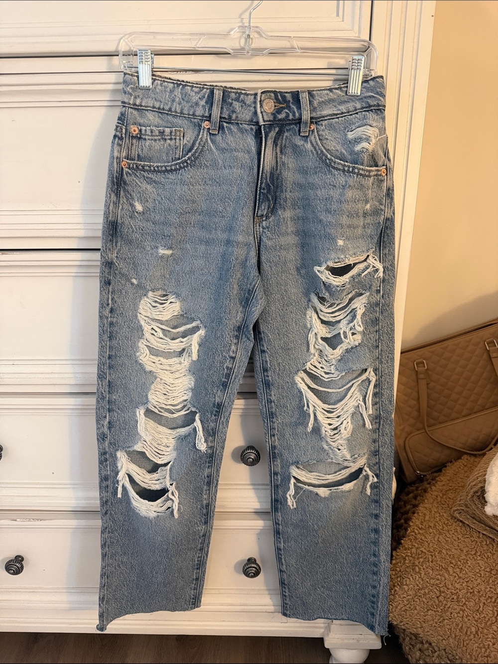 Garage Distressed Light Blue Women’s Ripped Straight-Leg Jeans